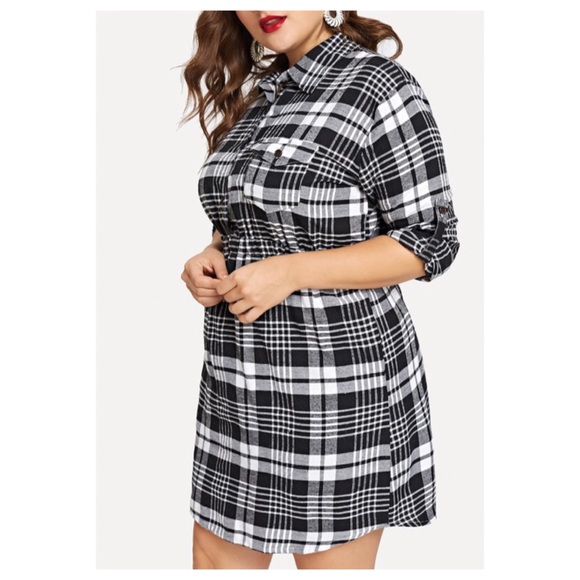 ➕ Plaid Shirt Dress - Picture 4 of 6